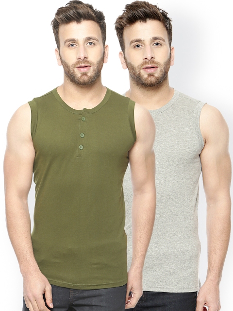

GRITSTONES Pack of 2 Men Solid T-Shirt, Olive