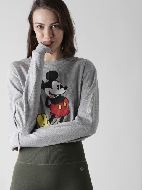 

FOREVER 21 Women Grey Printed Crop Sweatshirt