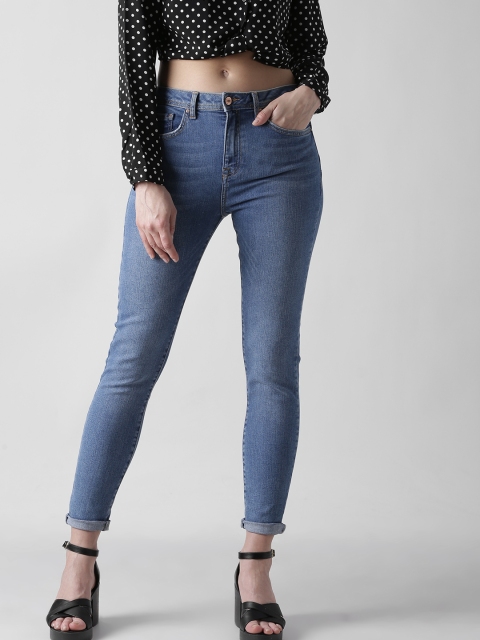 

FOREVER 21 Women Blue Mid-Rise Clean Look Stretchable Jeans