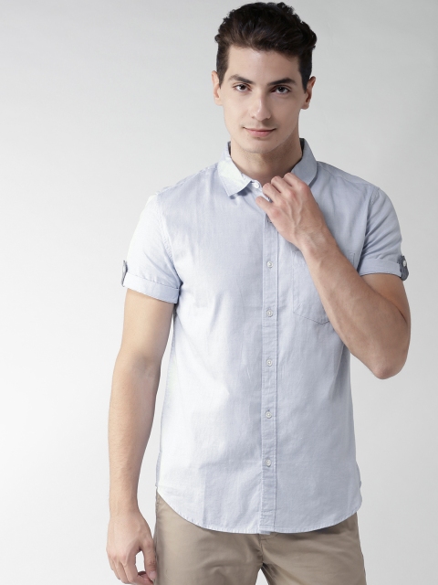 

FOREVER 21 Men Blue Regular Fit Solid Casual Shirt