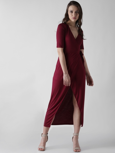 

FOREVER 21 Women Burgundy Solid Wrap Dress