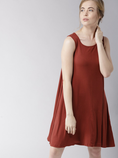 

FOREVER 21 Women Rust Brown Solid A-Line Dress