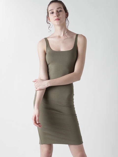 

FOREVER 21 Women Olive Green Solid Bodycon Dress