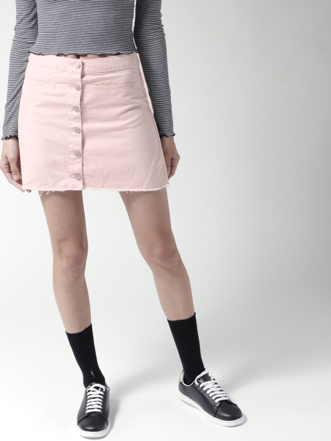

FOREVER 21 Women Pink Denim Mini A-Line Skirt