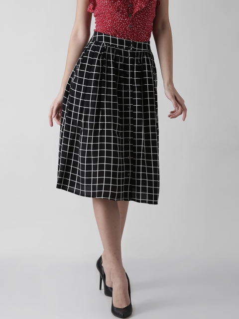 

FOREVER 21 Black & White Checked Midi Flared Skirt