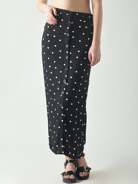 

FOREVER 21 Black Polka Dot Print Maxi Straight Skirt