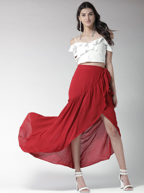 

FOREVER 21 Women Red Maxi Wrap-Around Skirt