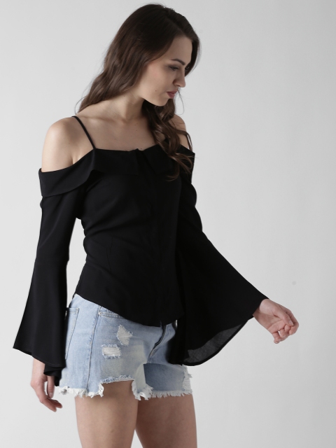 

FOREVER 21 Women Black Solid Styled Back Top