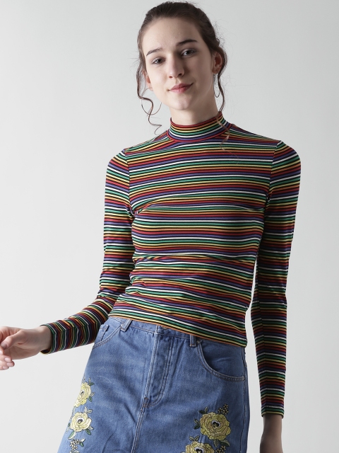 

FOREVER 21 Women Multicoloured Striped Fitted Top, Multi