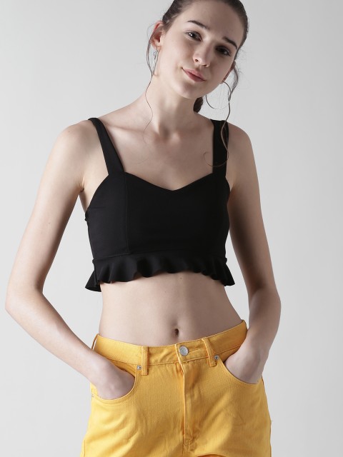 

FOREVER 21 Women Black Solid Crop Top