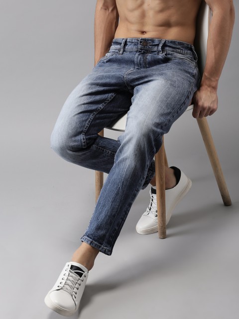 

HERE&NOW Men Blue Tapered Fit Mid-Rise Cropped Clean Look Stretchable Jeans