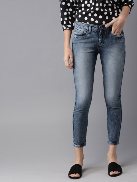 

HERE&NOW Women Blue Skinny Fit Mid-Rise Cropped Clean Look Stretchable Jeans