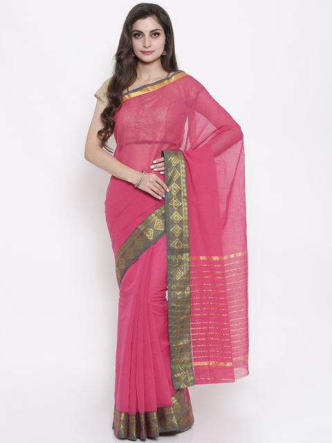 

Pavechas Pink & Green Pure Cotton Solid Venkatgiri Saree
