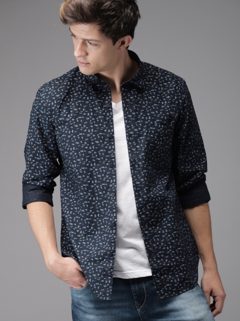 

Moda Rapido Men Navy Regular Fit Abstract Printed Casual Shirt, Navy blue