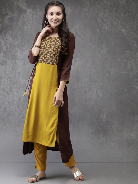 

Anouk Women Mustard & Brown Woven Design A-Line Kurta