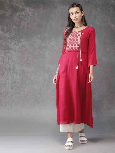 

Anouk Women Pink Yoke Design Angrakha A-Line Kurta