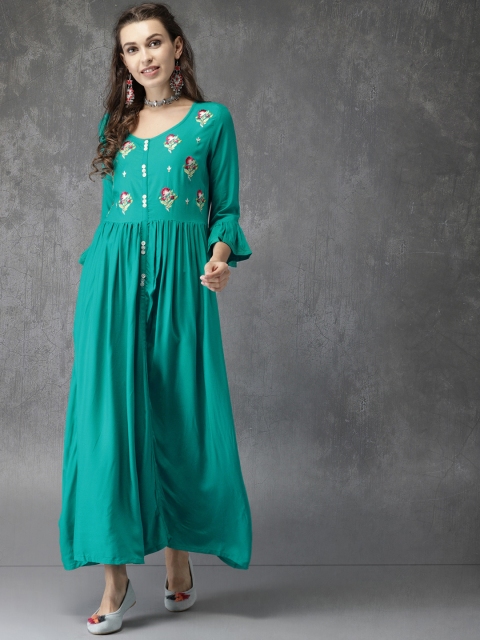 

Anouk Women Green Yoke Design A-Line Kurta