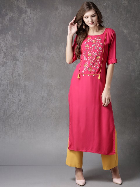 

Anouk Women Pink Embroidered Straight Kurta