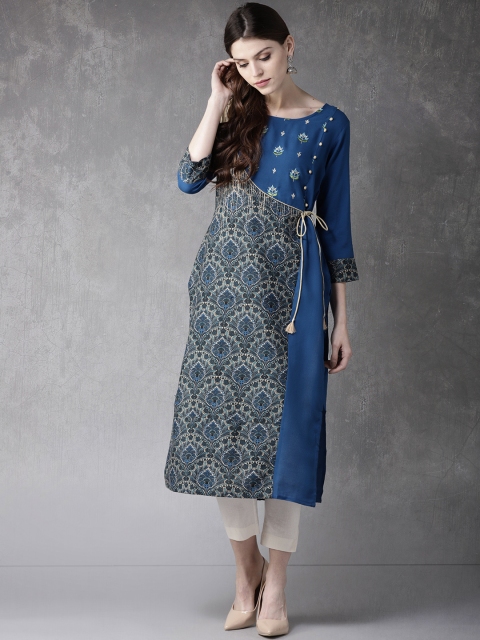 

Anouk Women Blue Printed Straight Kurta