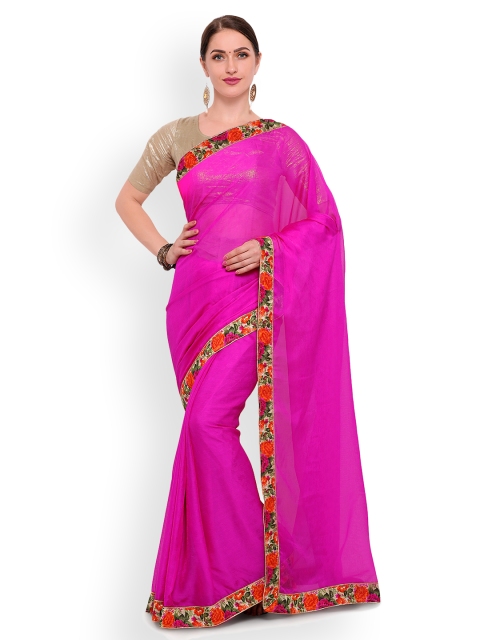 

Satrani Purple & Orange Poly Georgette Solid Saree
