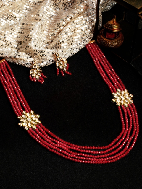 

Rubans Red & Gold-Toned Kundan & Ruby Beads Jewellery Set