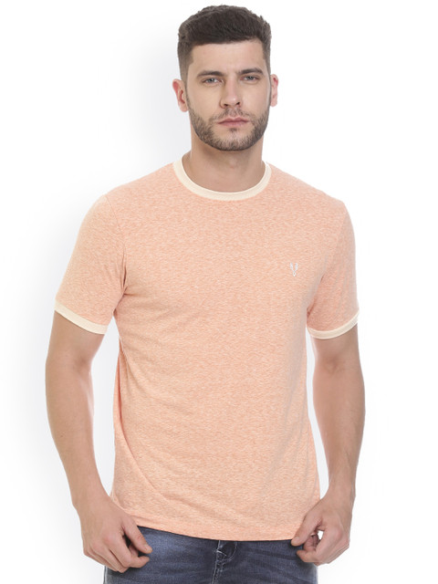 

VUDU Men Orange Solid Round Neck T-shirt