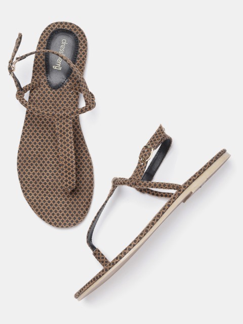 

DressBerry Women Brown Woven Design Synthetic T-Strap Flats