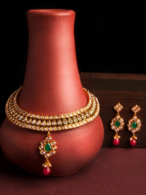 

Rubans Gold-Plated Red & Green Kundan Jewellery Set