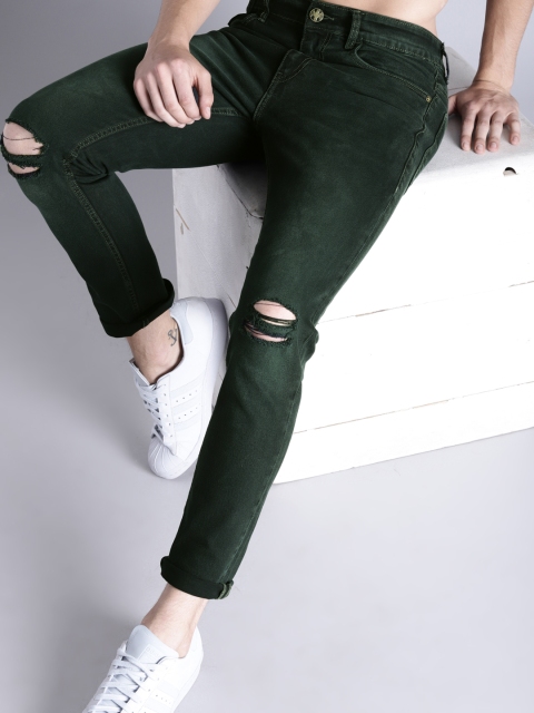 

Kook N Keech Men Green Skinny Fit Mid-Rise Slash Knee Stretchable Jeans