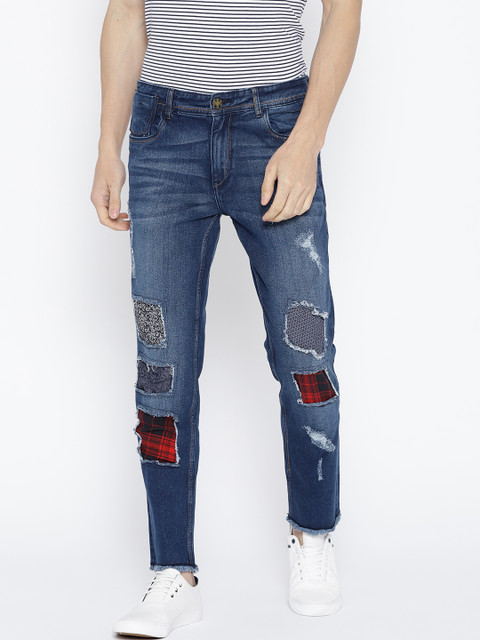 

Kook N Keech Men Navy Slim Tapered Fit Low Distressed Stretchable Jeans, Navy blue
