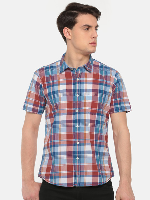 

Pepe Jeans Men Red & Blue Regular Fit Checked Casual Shirt