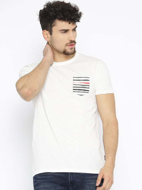 

Pepe Jeans Men Off-White Solid Round Neck T-shirt
