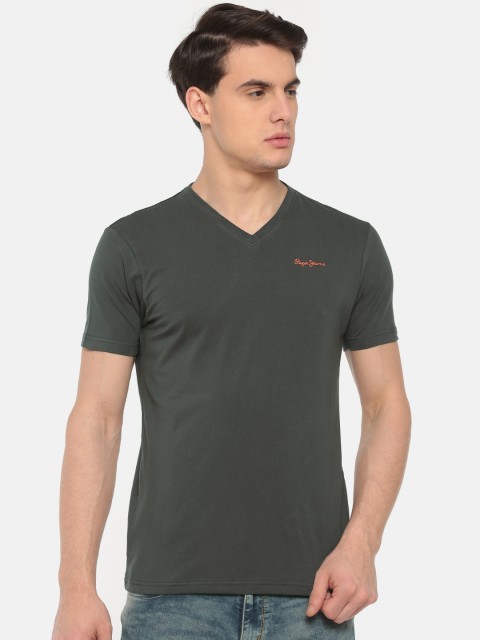 

Pepe Jeans Men Charcoal Grey Solid V-Neck T-shirt
