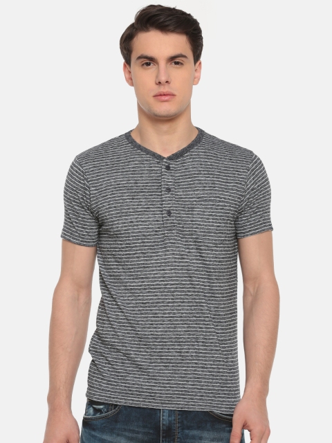 

Pepe Jeans Men Navy Striped Henley Neck T-shirt, Navy blue