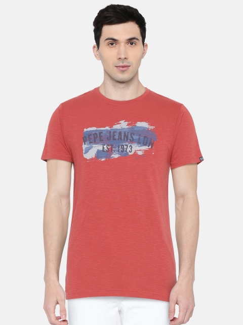 

Pepe Jeans Men Red Printed Round Neck T-shirt