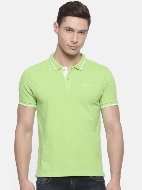 

Pepe Jeans Men Green Solid Polo Collar T-shirt