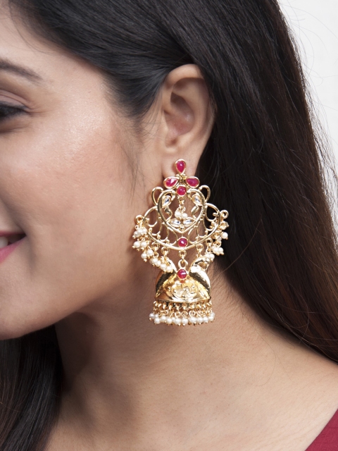 

Rubans Gold-Toned & Red Classic Chandbalis