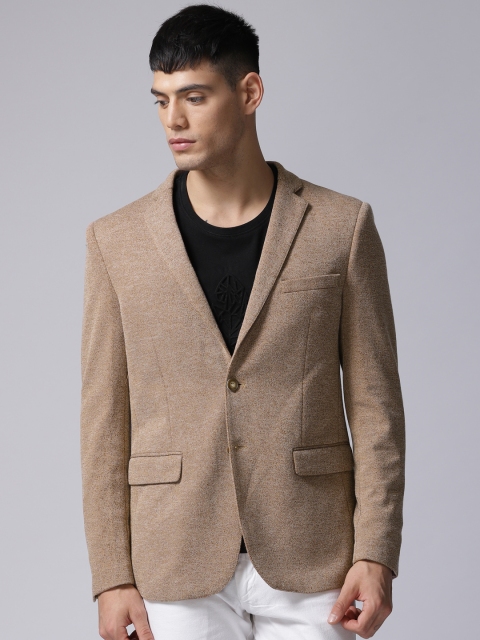 

True Blue Brown Self-Design Slim Fit Singe-Breasted Casual Blazer