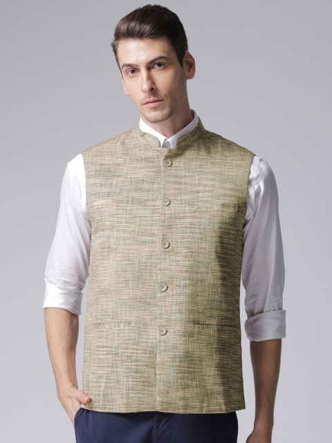 

True Blue Men Beige Solid Nehru Jacket