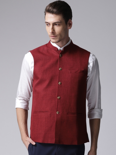 

True Blue Men Red Solid Nehru Jacket