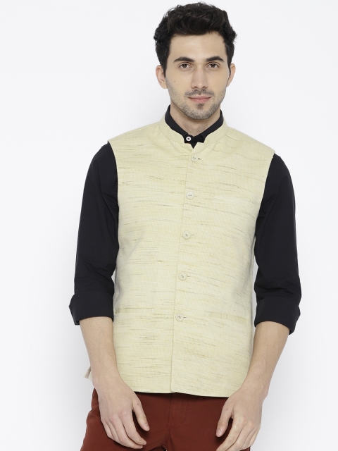 

True Blue Cream-Coloured Solid Nehru Jacket