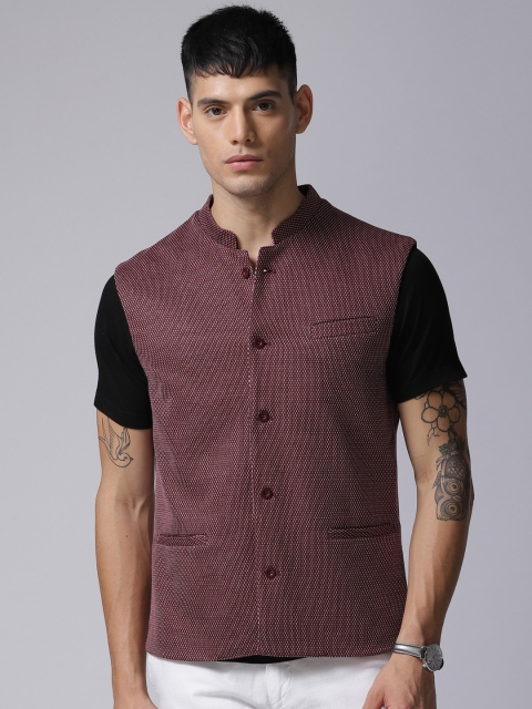 

True Blue Men Maroon Self-Design Nehru Jacket