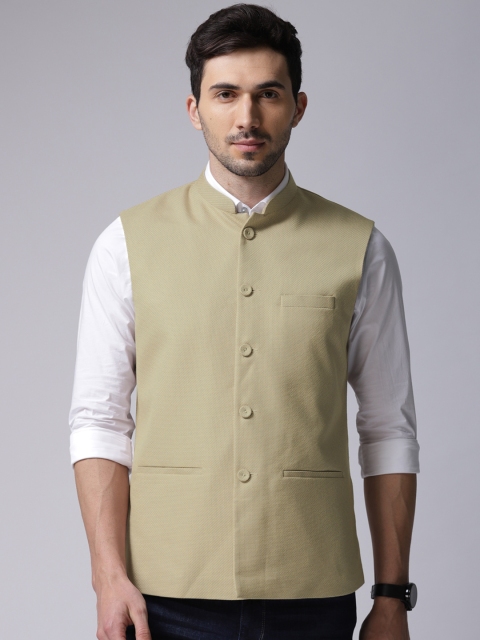

True Blue Men Beige Self-Design Nehru Jacket