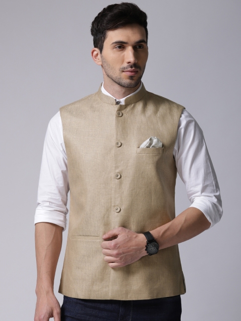 

True Blue Beige Linen Nehru Jacket