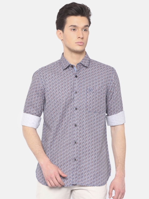 

SCULLERS Men Blue & White Slim Fit Printed Casual Shirt