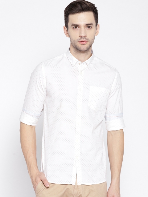 

SCULLERS Men White & Red Slim Fit Self Design Casual Shirt