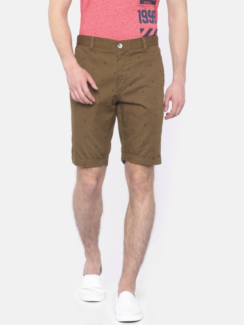 

SCULLERS Men Khaki Printed Slim Fit Chino Shorts