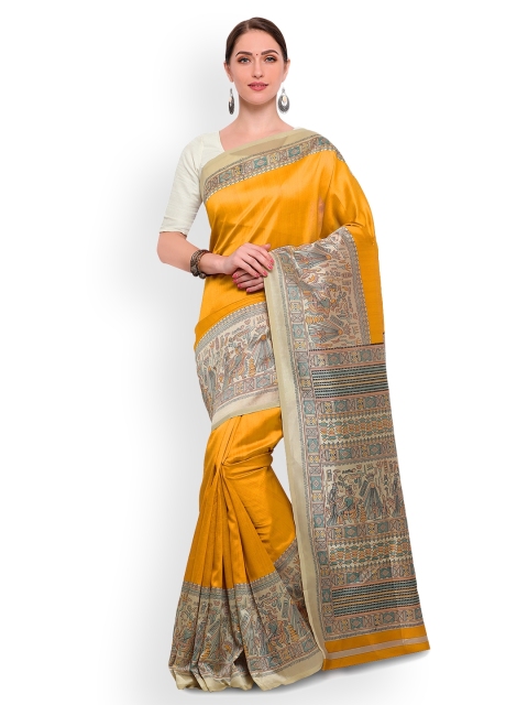 

Satrani Yellow & Beige Poly Silk Printed Saree