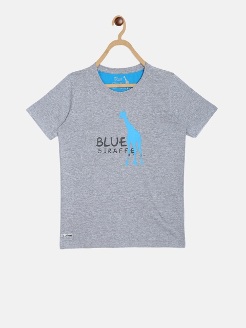 

Blue Giraffe Boys Grey Melange Printed Round Neck T-shirt