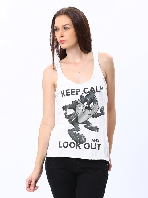 

ONLY Women White Printed Tank Pure Cotton Top